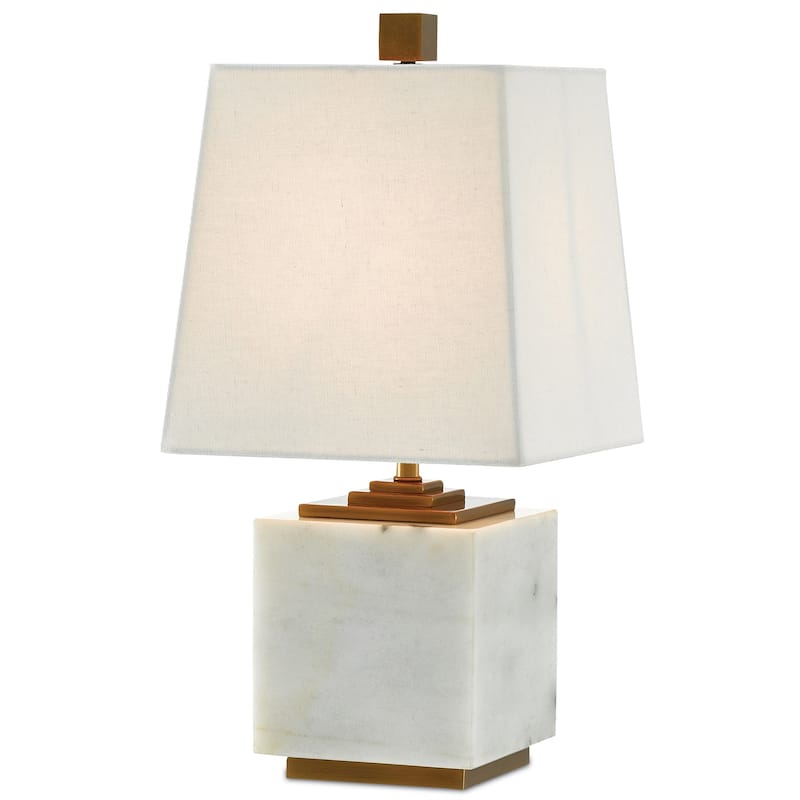 Currey & Company Annelore Marble Table Lamp - 16.5"h x 8"w x 8"d - 16.5"h x 8"w x 8"d - White/Antique Brass