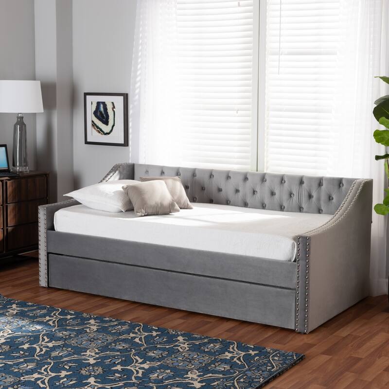 Raphael Modern Velvet Fabric Upholstered Daybed with Trundle