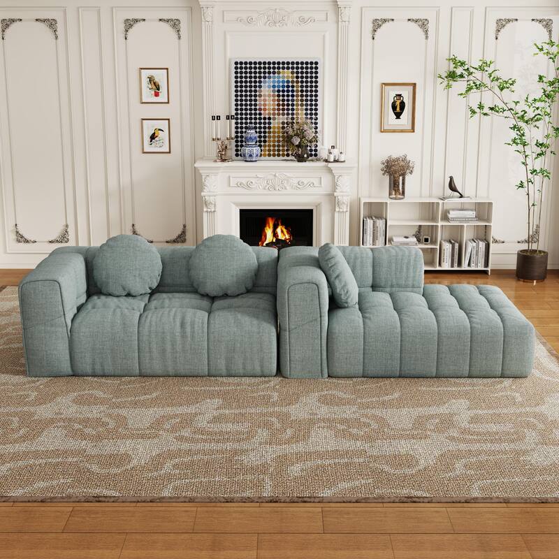 Modern upholstered combination sofa set, fully compressed modular L-shaped combination living room sofa set with 3 pillows