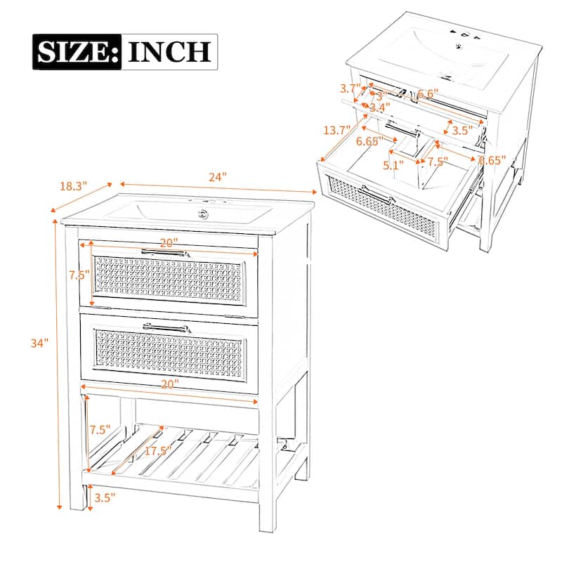 24" Bathroom Vanity Set with Rectangle Integrated Ceramic Sink for Small and Medium Restroom