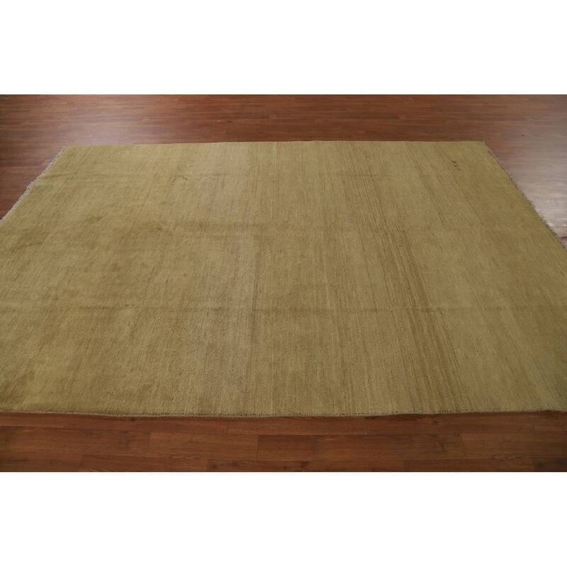 Contemporary Gabbeh Oriental Area Rug Handmade Green Wool Carpet - 6'5" x 9'7"