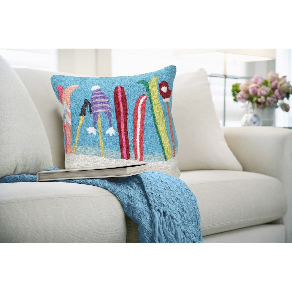 Liora Manne Frontporch Gone Skiing Indoor/Outdoor Pillow Blue 18" Square