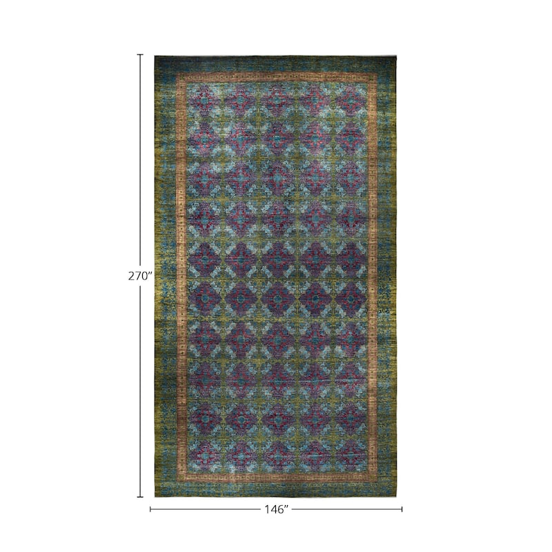 Overton Handknotted Wool Vintage Inspired Contemporary Suzani Green Area Rug - 22' 6" x 12' 2"