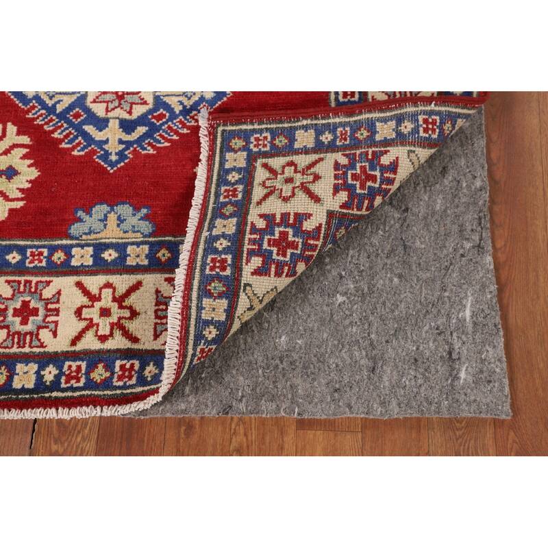 Red Geometric Kazak Oriental Foyer Rug Handmade Wool Carpet - 3'5" x 5'1"