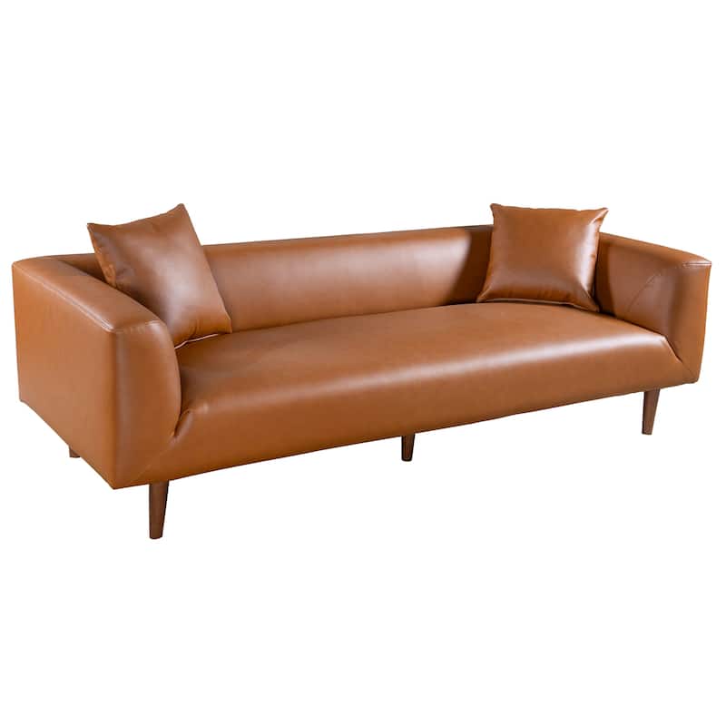 Ritson 87" Wide Mid Century Modern Cognac Leather Curvy Sofa