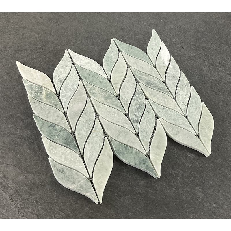 Ming Green Leaf Pattern Marble Mosaic Wall & Floor Tile - 1 Case (10 Sheets)
