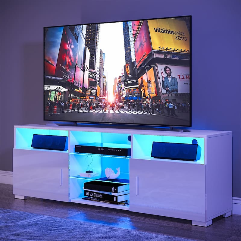 LED TV Stand for 55" TV, High Glossy Entertainment Center - 57.1(L) x 15.7(W) x 13.8(H) inch