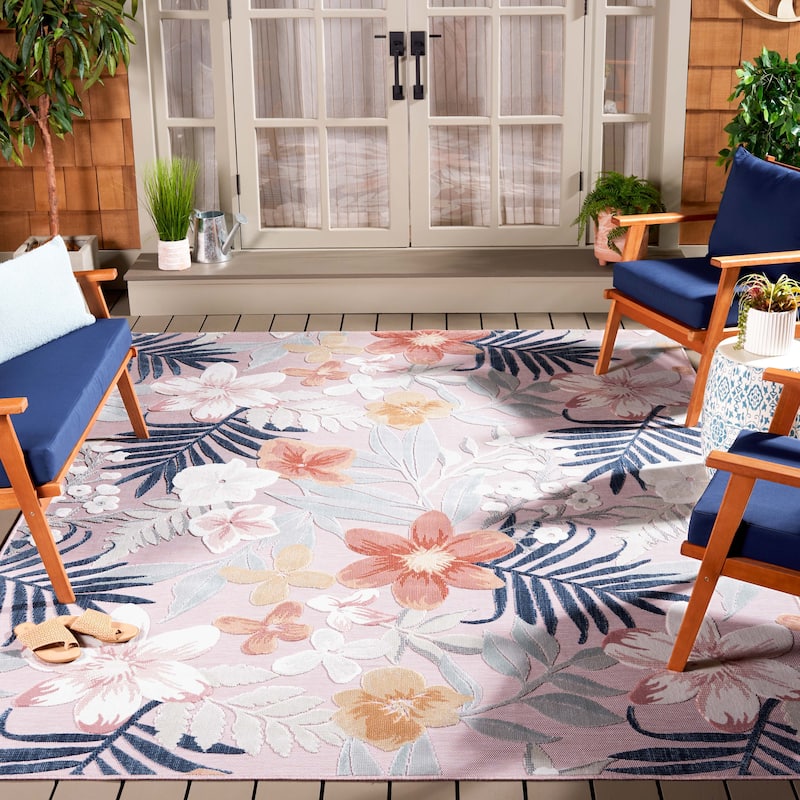 SAFAVIEH Cabana Indoor/ Outdoor Waterproof Transitional Rug - 10' x 14' - Pink/Grey