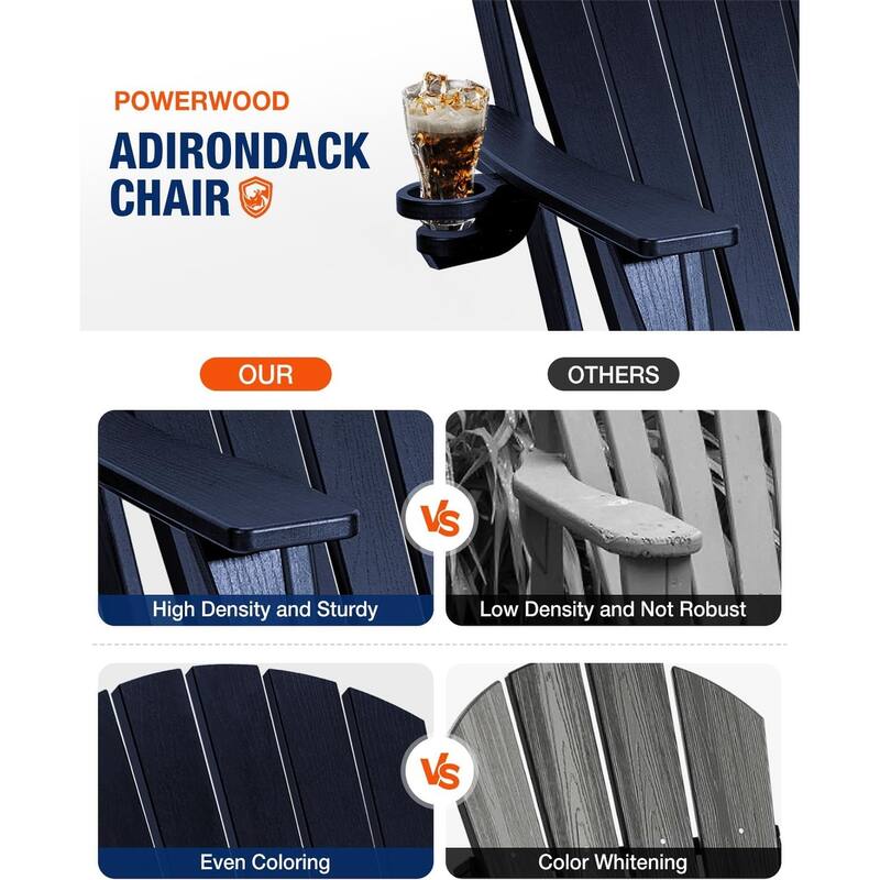 WINSOON All Weather HDPE Outdoor Folding Adirondack Chair With Cup Holder