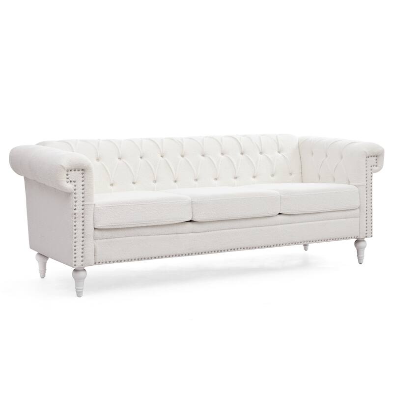 Modern Teddy Velvet Sofa with Birch Legs and Quilted Backrest, 660 lbs Capacity