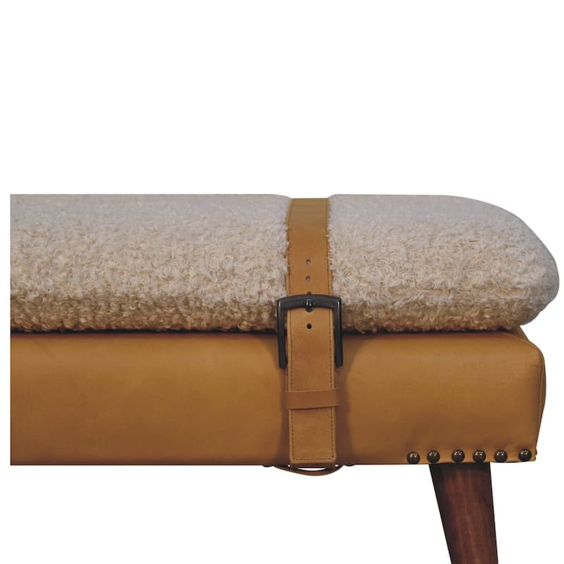 Artisan Furniture Solid Wood Boucle x Tan Leather Bench, Brown