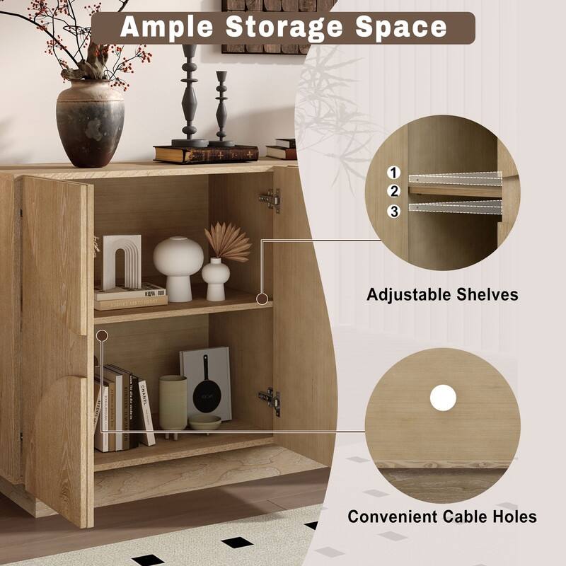 4-Door Large Storage Sideboard, Wood Sideboard Cabinet with Semi-Circular Handles and Adjustable Shelves