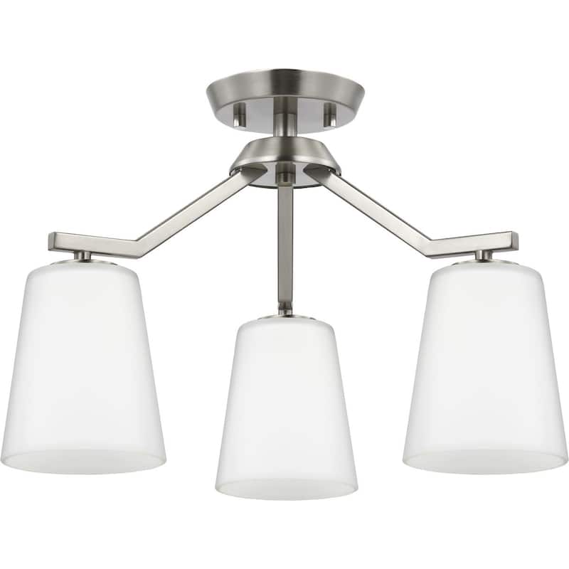 Vertex Collection Three-Light Brushed Nickel Etched White Contemporary Convertible Chandelier - 18 in x 18 in x 16.75 in - 18 in x 18 in x 16.75 in
