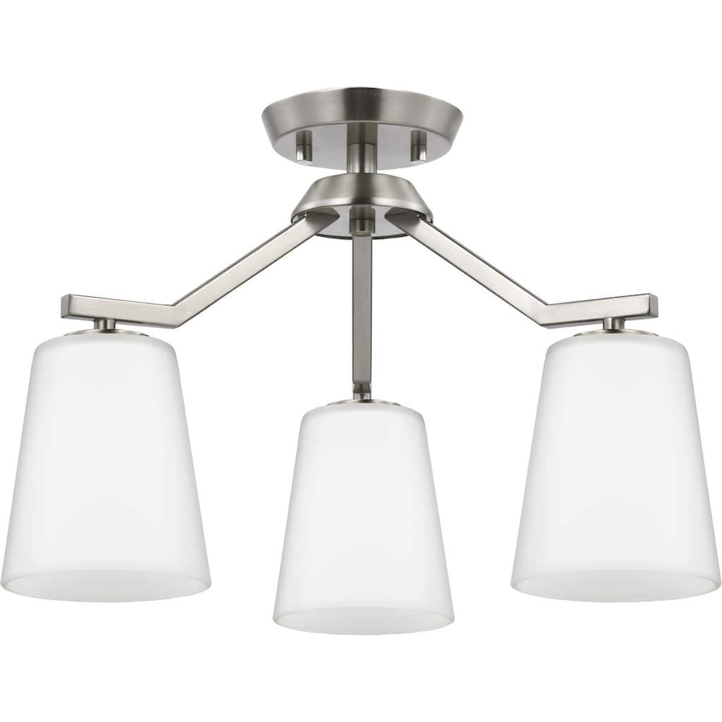 Vertex Collection Three-Light Brushed Nickel Etched White Contemporary Convertible Chandelier - 18 in x 18 in x 16.75 in