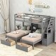 preview thumbnail 1 of 12, Triple Bunk Beds with Stairs & Drawers, Space-Saving Design, Twin Wooden Bunk Bed Frame w/Built-in Shelves for Kids Teens Adults Grey - Twin
