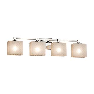 Justice Design Fusion Tetra 4-light Polished Chrome Bath Bar, Weave Rectangle Shade