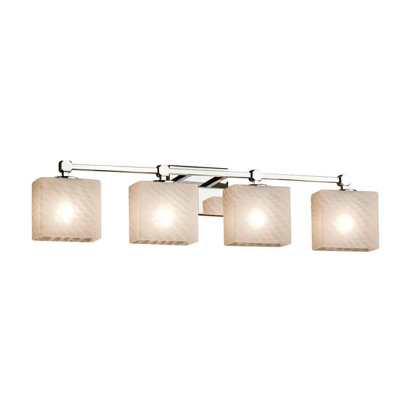 Justice Design Fusion Tetra 4-light Polished Chrome Bath Bar, Weave Rectangle Shade