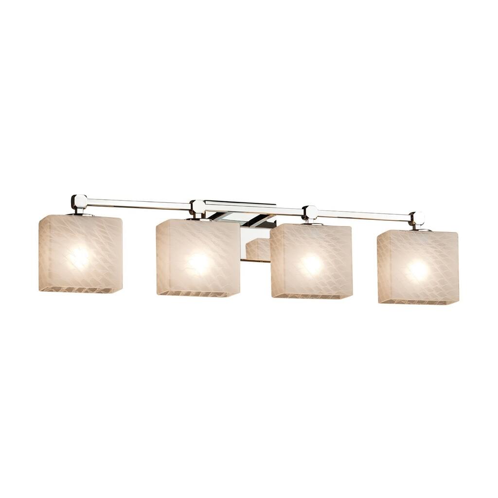 Justice Design Fusion Tetra 4-light Polished Chrome Bath Bar, Weave Rectangle Shade