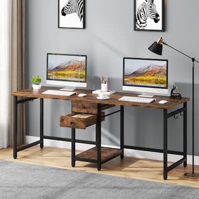 Two Person Computer Desk, 78'' Long Workstation Table with Drawers