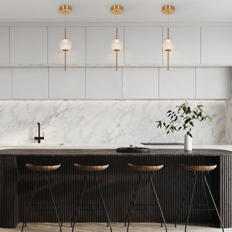 Modern Glam LED 1-Light Gold Pendant Light for Kitchen Island Dining Room - D4.5" x H75.5" Max