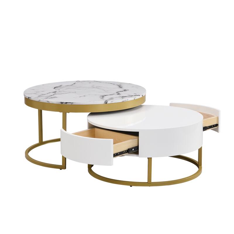 Round Nesting Coffee Table with Drawers