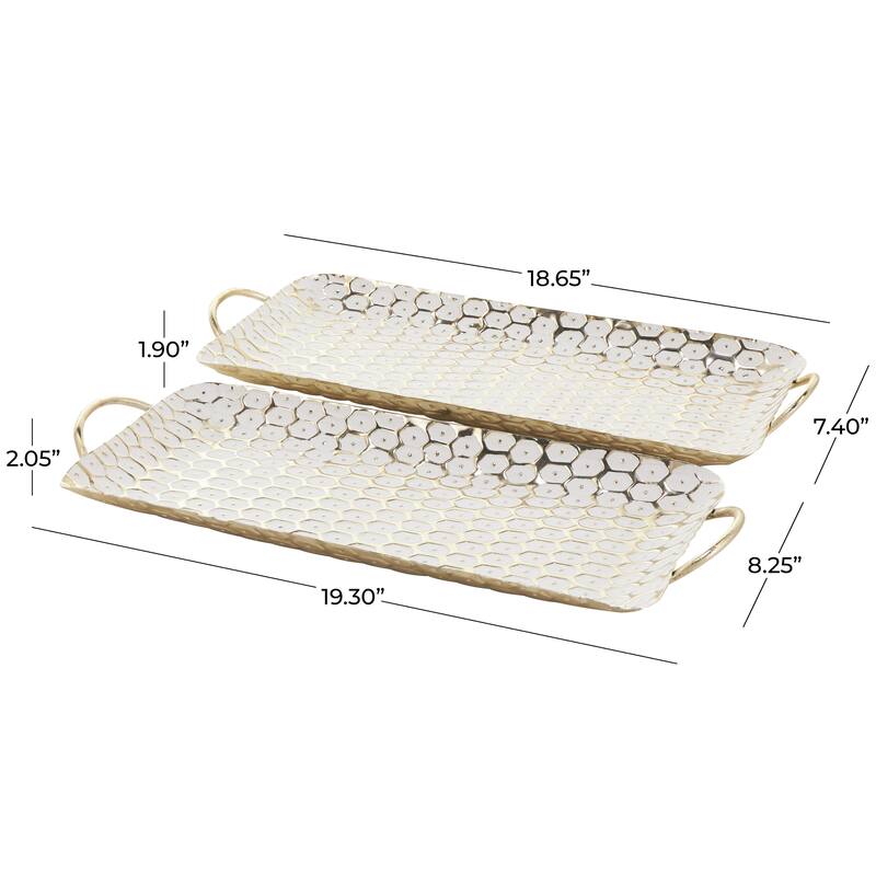 Metal Geometric Geometric Dot Living Room Decor Tray with White Accents - Set of 2 Gold - Roche River Decor