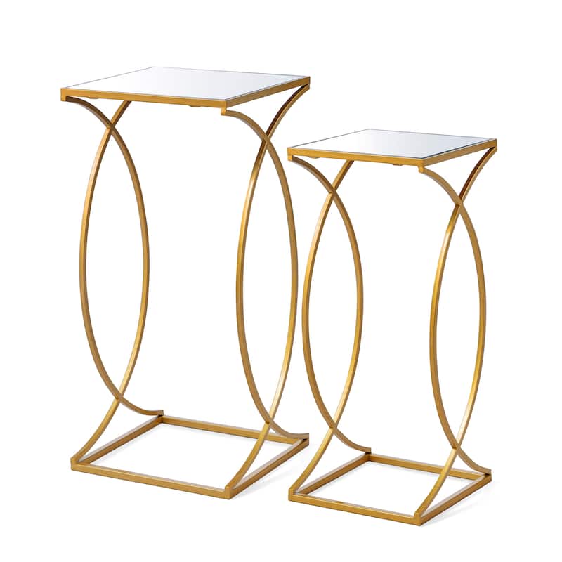 Glitzhome Set of 2 Modern Glam Glass Top Nesting Side Table - Gold