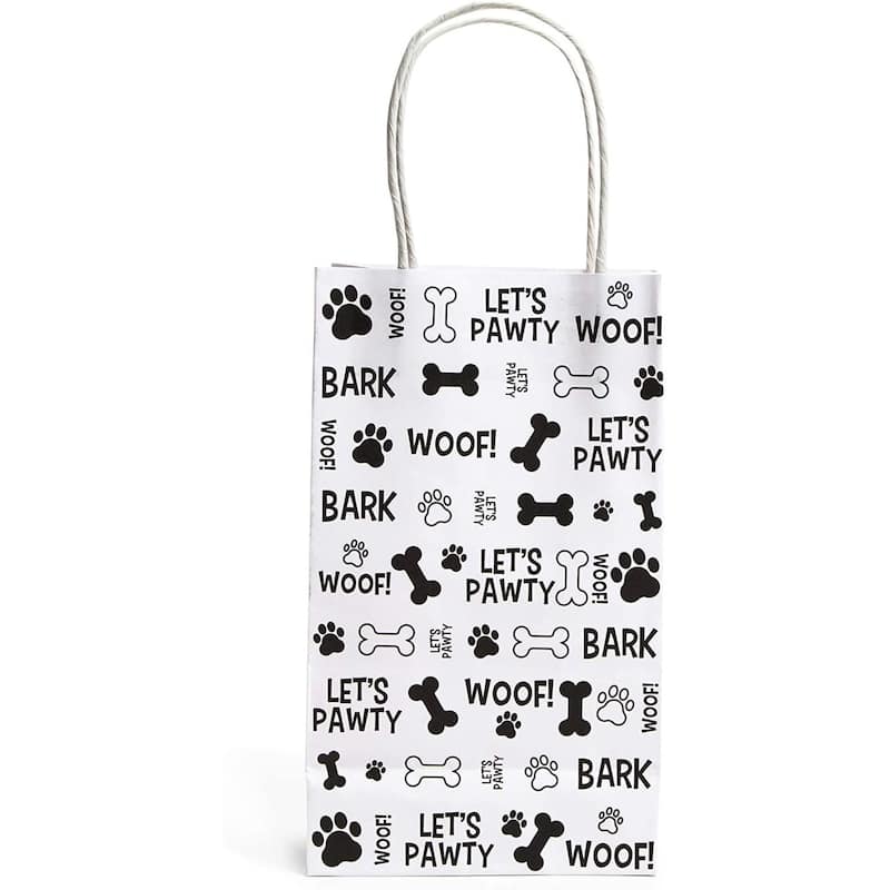 Blue Panda 24 Pack Paw Print Gift Bags with Handles For Goodies, Party Favors (5.3x3.2x9")