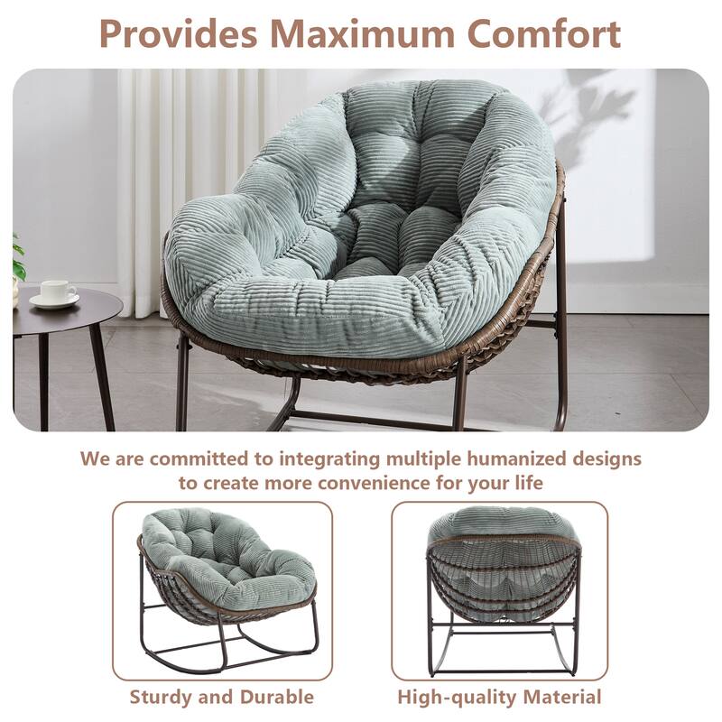 Outdoor Rattan Rocker Recliner Chair With Polyester Padded Cushion