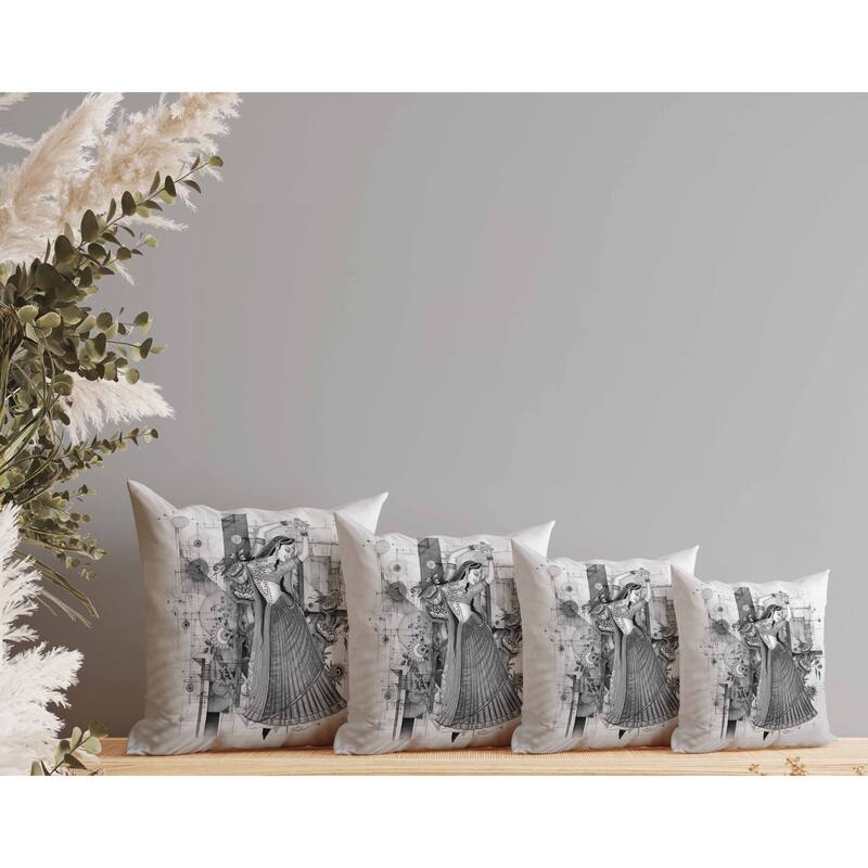 Gracefully Dancing Woman Indoor/Outdoor Reversible Throw Pillow Gray
