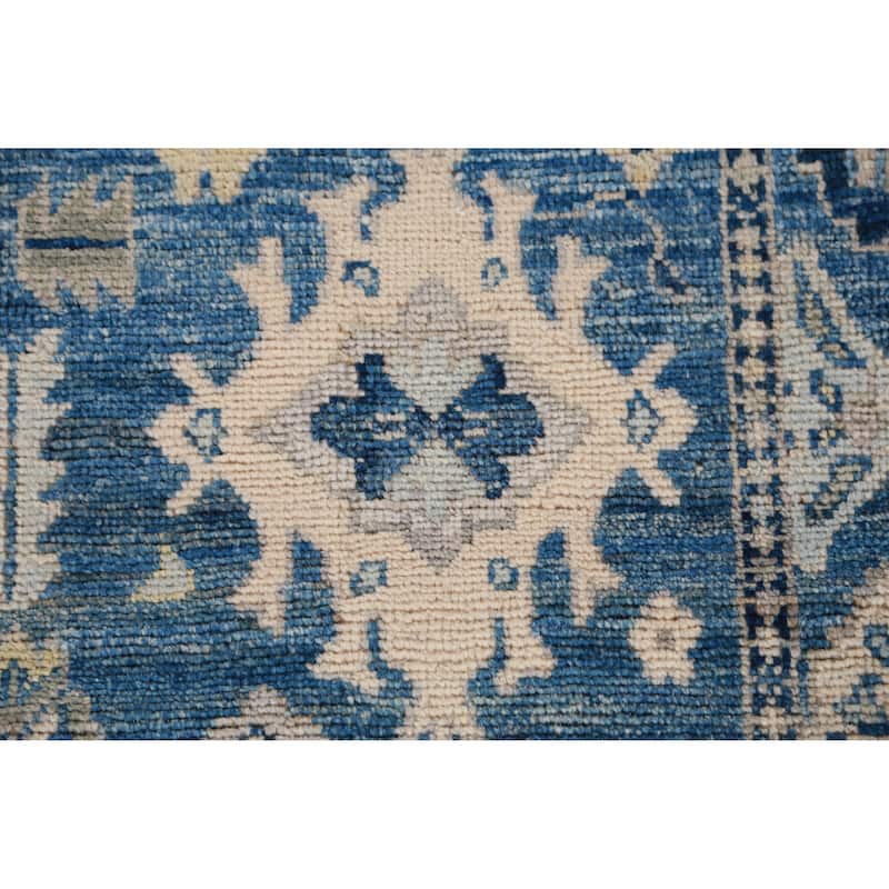 Hand Knotted Oriental 100% Wool Carpet Transitional All-Over Navy Blue & Blues Oushak Runner Rug - 19' 5'' X 2' 7''