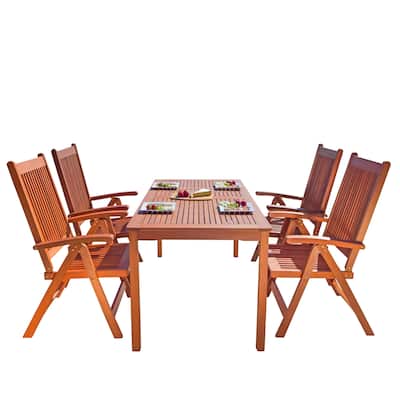 Kiersten Wood Patio Dining Set with Reclining Chairs