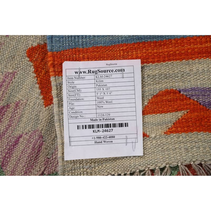 Reversible Kilim Area Rug Hand-Woven Wool Carpet - 3'6"x 5'1"