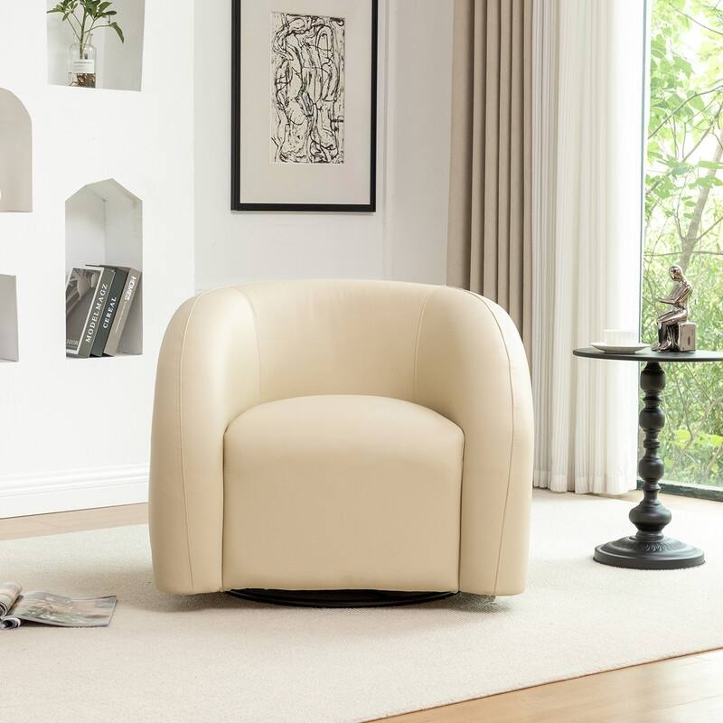SEYNAR Modern Glam PU Leather 360 Degree Swivel Accent Armchair with Metal Base