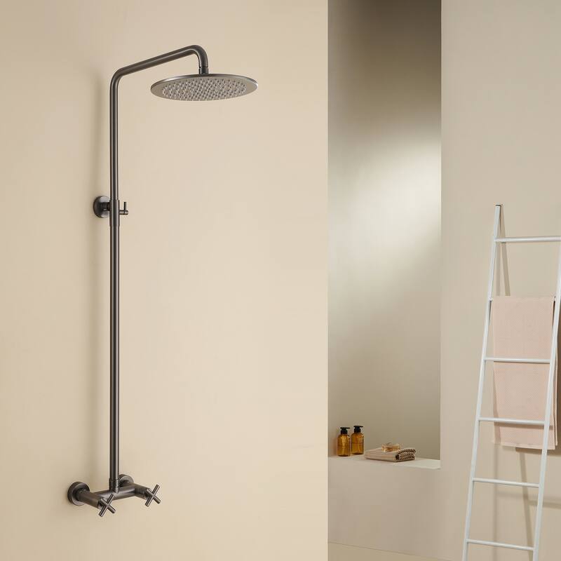48"H Solid Brass Outdoor 10 Inch Round Rain Shower Set with Dual Cross Handle