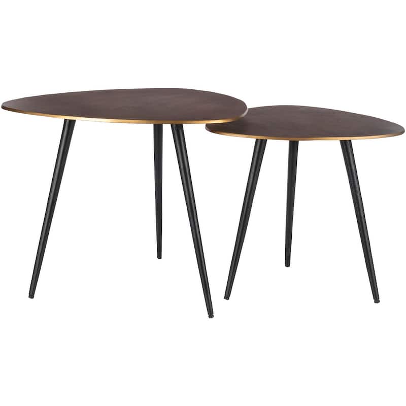 Joseph Mid-Century Modern Nesting End Table Set of 2 - 18"H x 22"W x 22"D, 17"H x 18"W x 18"D - 18"H x 22"W x 22"D, 17"H x 18"W x 18"D - Brown/Gold - Aluminum
