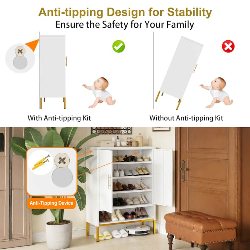 40 Inch Tall Metal Shoe Cabinet with 2 Doors, 7 Tier Narrow Shoe Storage Organizer for Entryway and Closet