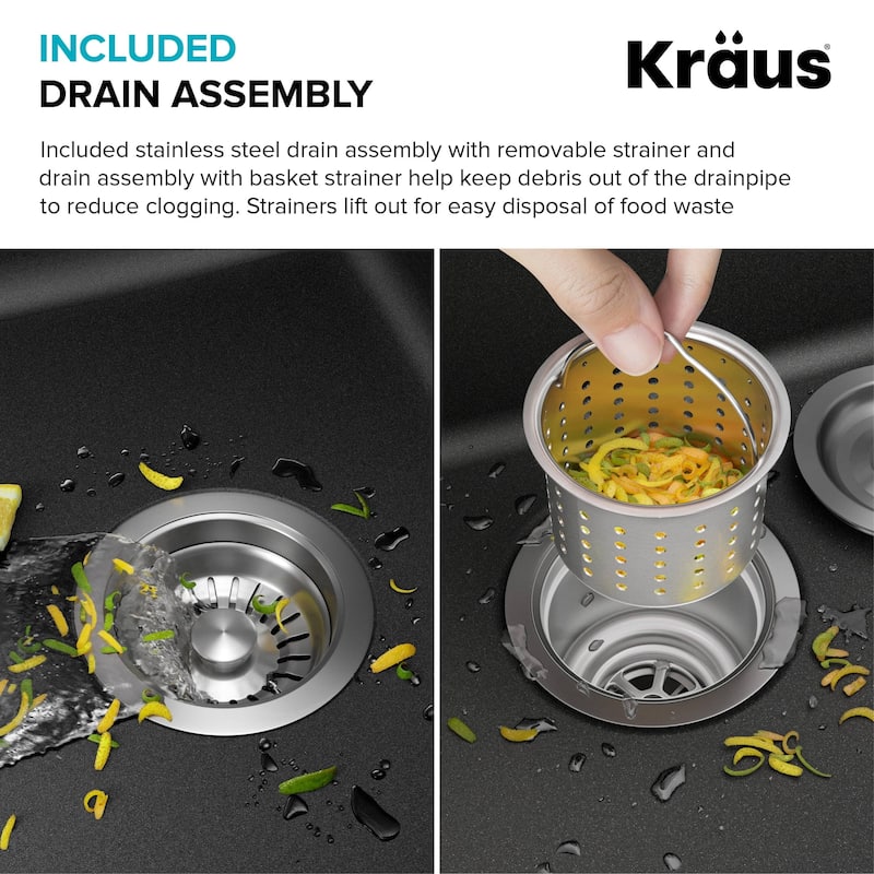 KRAUS Granite 33 inch 2-Bowl Undermount Drop-in Kitchen Sink