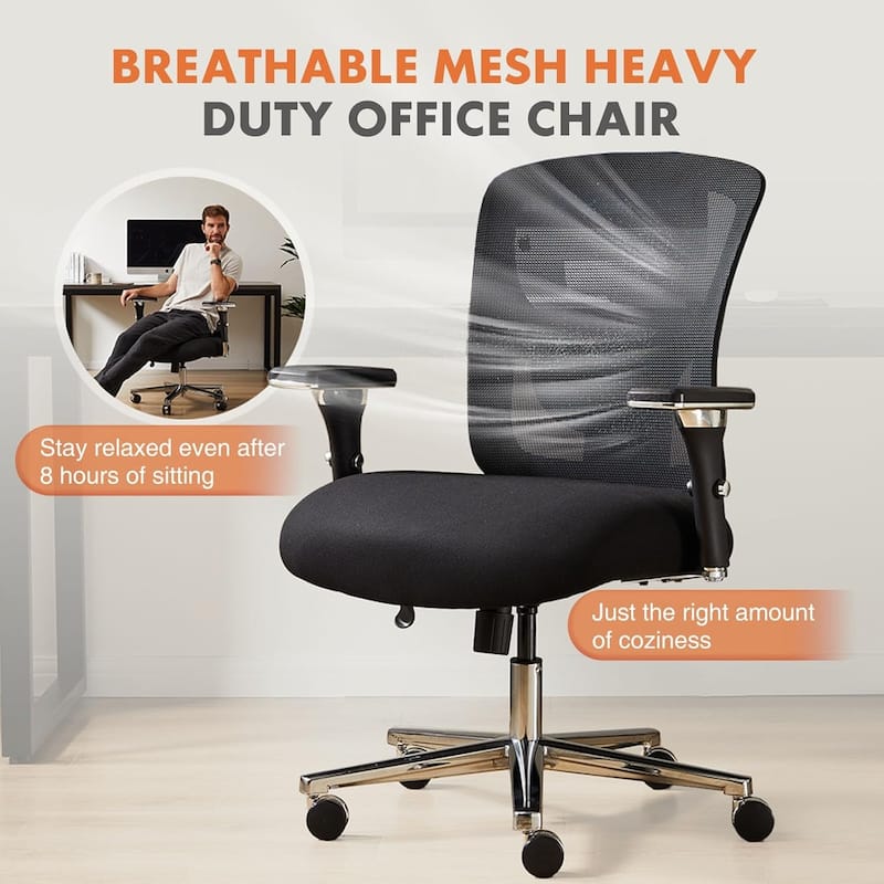 Big and Tall Office Desk Chair with Lumbar Support - 22"D x 26.77"W x 42.32"H