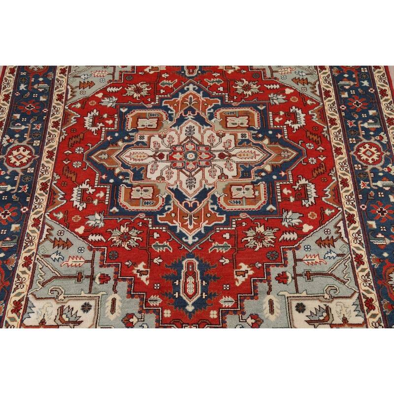 Geometric Red Heriz Serapi Oriental Area Rug Handmade Wool Carpet - 8'10"x 12'0"