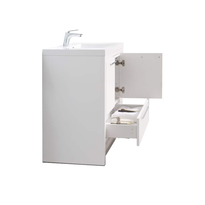 Freestanding Bathroom Vanity Set in HG-White with Integrated Solid Surface Sink