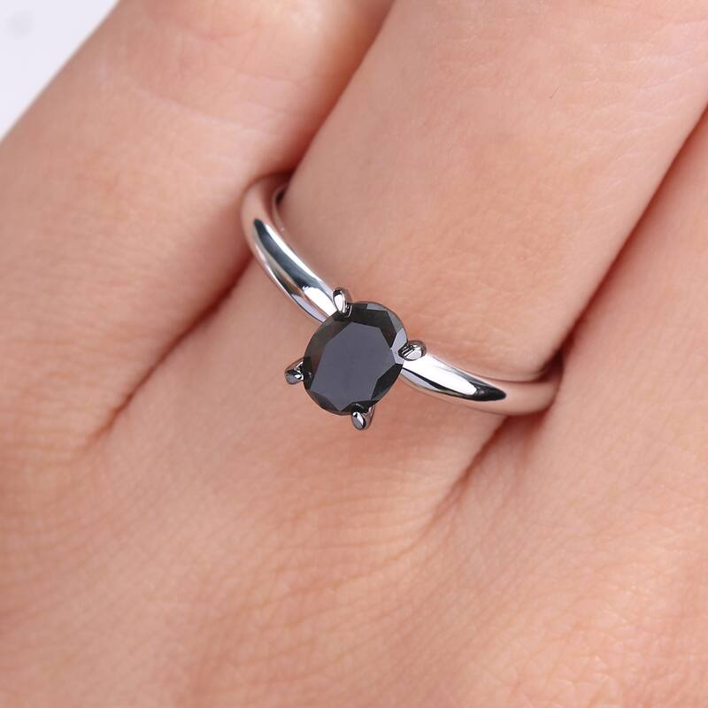 Miadora 1/2ct TDW Oval-cut Black Diamond Solitaire Engagement Ring in 14k White Gold