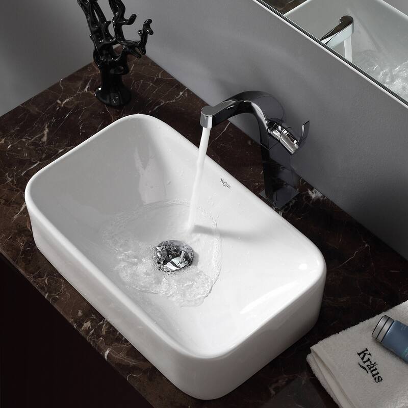 Kraus 19-1/4" Ceramic Vessel Bathroom Sink - Includes Pop-Up Drain