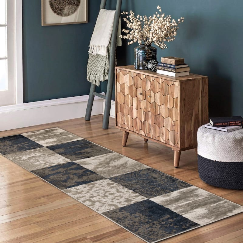 Patchwork Modern Eclectic Color Block Indoor Area Rug by Superior - 2'7" X 8' - Black