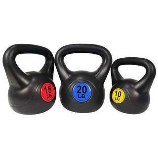 3-Piece Kettlebell Set With Base Rack – 5, 10, 15 Lbs – Fitness Strength Training