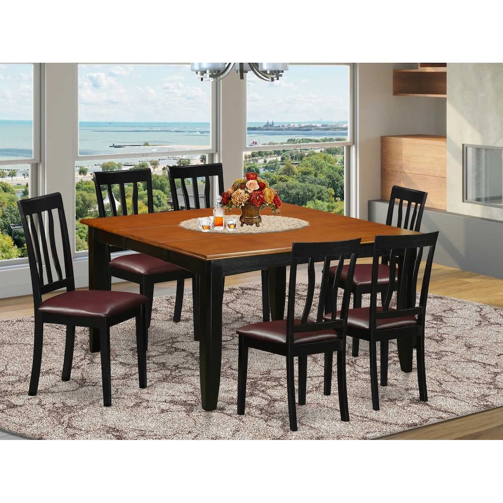HomeStock 7-Piece Square Black & Cherry Finish Solid Wood Top Dining Table with 6-Chairs