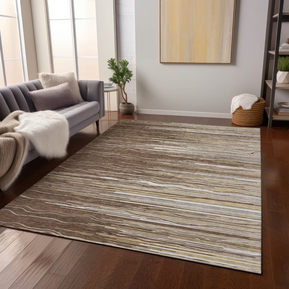 Machine Washable Indoor/ Outdoor Modern Stripe Chantille Rug