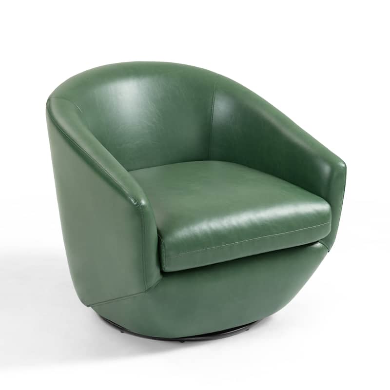 Vegan Leather Upholstered Swivel Barrel Accent Chair