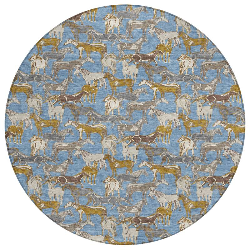 Machine Washable Indoor/ Outdoor Horse Herd Chantille Rug