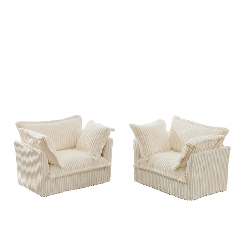 Leisure Armchair with Removable Covers, Accent Chair with Deep Seat, Lounge Chair with High Back Pillows, Set of 2